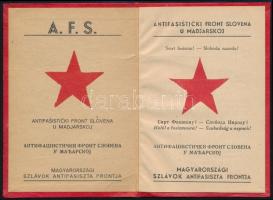 cca 1945-1946 Magyarországi Szlávok Antifasiszta Frontja igazolványa, kitöltetlen. / Slavic Antfasci...