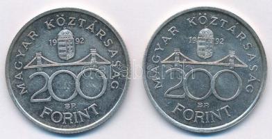 1992. 200Ft Ag "MNB" (2x) T:1- patina Adamo F13