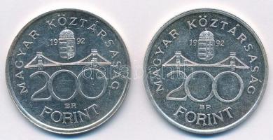 1992. 200Ft Ag "MNB" (2x) T:1- patina Adamo F13