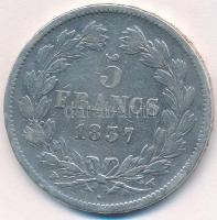 Franciaország 1837W 5Fr Ag "Lajos Fülöp" Lille T:3 ph. 
France 1837W 5 Francs Ag "Lo...
