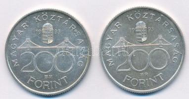 1993. 200Ft Ag "MNB" (2x) T:1- kis patina Adamo F13