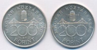 1993. 200Ft Ag "MNB" (2x) T:1- kis patina Adamo F13