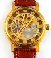 Cuir Veritable mechanikus karóra, látványos, átlátszó tokkal. sérült bőr szíjjal, újszerű, működő ál...