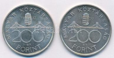 1993. 200Ft Ag "MNB" (2x) T:1- kis patina, kis ph. Adamo F13
