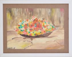 Vén jelzéssel: Virágcsendélet. Olaj, papír, keretben, 23,5x34 cm