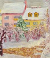 Kunffy jelzéssel: Téli kertek. Olaj, farost, 68x82,5 cm