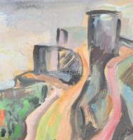 Deli jelzéssel: Dombos táj. Vegyes technika, papír, üvegezett keretben, 30x40 cm