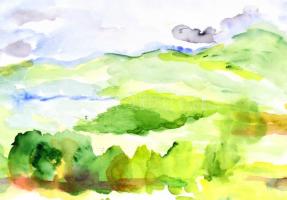 Márffy jelzéssel: Hegyvidéki táj. Akvarell, papír, 35x50,5 cm