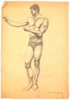 Hornyanszky jelzéssel: Izmos férfi. Ceruza, papír, szakadásokkal, 42,5x30 cm