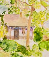 Derkovits jelzéssel: Zöldellő kert. Vegyes technika, papír, 39,5x31 cm