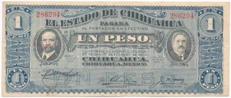 Mexikó / Forradalom / Chihuahua 1915. 1P hátoldalán piros felülbélyegzés T:III  Mexico / Revolution / Chihuahua 1915. 1 Pesos with red stamp on back C:F Krause S530