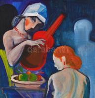 Kádár jelzéssel: Zenélő aktok. Vegyes technika, karton, sarkainál törésnyommal, 65x50 cm