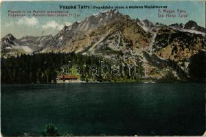 1925 Tátra, Magas-Tátra, Vysoké Tatry; Poprádi-tó és Majláth menedékház / Poppersee u. Majláth-Schutzhütte 1513 m / Popradské pleso, Majláthova chata / lake, chalet, tourist house