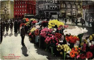 1915 San Francisco (California), Street flower vendors, shops (EK)