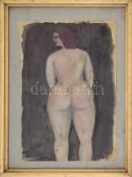 Czóbel jelzéssel: Hátakt. Akvarell, papír, kartonra kasírozva, üvegezett fa keretben, 28,5x18,5 cm