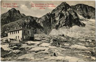 1908 Tátra, Magas-Tátra, Vysoké Tatry; Téry menedékház az Öt-tónál. Divald Károly műintézete 1431-1908. / Téry Schutzhaus bei den 5-Seen / Téryho chata / chalet, tourist house, lake (kis szakadás / small tear)