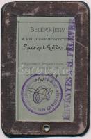 1926-27 Belépő-jegy a M. Kir. József-Műegyetemre, fényképes igazolvány hallgató részére. A Gép. Mérn...