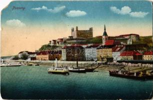 1917 Pozsony, Pressburg, Bratislava; vár, gőzhajók, rakpart / castle, steamships, quay (EM)