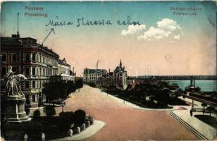 1913 Pozsony, Pressburg, Bratislava; Fadrusz rakpart, vasúti híd / Fadrusz-Quai / quay, railway bridge (apró lyuk / tiny hole)