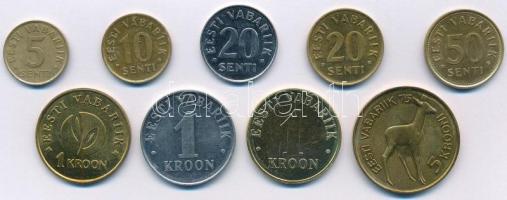 Észtország 1992-2008. 5s - 5K (9xklf) T:1,1- patina
Estonia 1992-2008. 5 Senti - 5 Krooni (9xdiff) ...