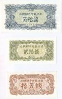 Észak-Korea 1947. 15ch + 20ch + 50ch mindhárom vízjel nélkül, modern reprint T:I 
North Korea 1947....