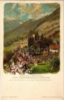 Merano, Meran (Südtirol); Frühling, Ruine Brunnenburg gegen Vintschgau / castle with Val Venosta. Verlag d. Künstlers No. 124. litho s: Reisch