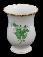 Herendi Apponyi mintás porcelán váza, kézzel festett, jelzett, kis kopásnyomokkal, m: 11,5 cm, kis Herendi terítővel