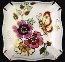 Zsolnay pillangómintás ékszertartó dobozka, kézzel festett, jelzett, hibátlan, eredeti dobozában, 7,...