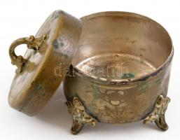 Virágmintás rezezett alpakka dobozka, m: 10 cm