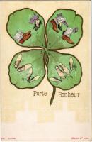 Porte Bonheur / Lucky charm. French gently erotic art postcard, clover. G.G.a M. 903. Art Nouveau litho
