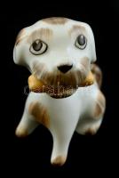 Aquincumi porcelán mozgó fejű kiskutya, kézzel festett, jelzett, kis kopásnyomokkal, m: 6,5 cm