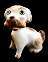 Aquincumi porcelán mozgó fejű kiskutya, kézzel festett, jelzett, kis kopásnyomokkal, m: 6,5 cm
