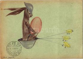 1942 Tábori Postai Levelezőlap saját kézzel rajzolt húsvéti üdvözlet / WWII Hungarian military Easter greeting - hand-drawn