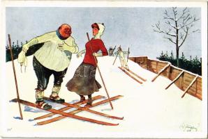 Winter sport art postcard, skiing. B.K.W.I. 560-4. s: Fritz Schönpflug
