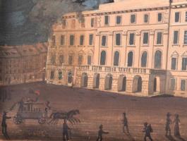 Jelzés nélkül: Tűzvész. Akvarell, papír. Feltehetően egy XIX. sz. tűzesetet ábrázol. Két szélén besö...