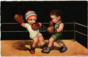 1926 Childrens box match. Italian art postcard. Anna & Gasparini 1962-4. s: Colombo