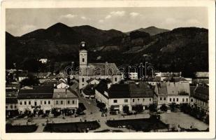 1943 Nagybánya, Baia Mare; Fő tér, templom, Gergely Gyula üzlete / main square, church, shops