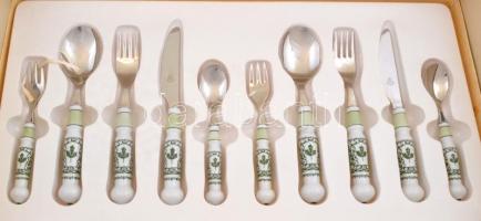 VEB kobaltfestett porcelán evőeszköz készlet 6 személyes, komplett, 24 darabos, saját dobozában