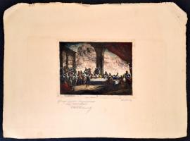 Rudnay Gyula (1878-1957): Főúri lakoma. Színezett rézkarc, papír, jelzett. Lap alján ajándékozási so...