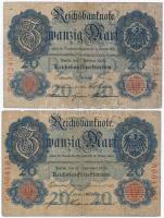 Német Birodalom 1906-1909. 20M (4xklfl) T:III
German Empire 1906-1909. 20 Mark (4xdiff) C:F