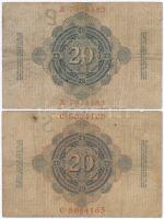 Német Birodalom 1906-1909. 20M (4xklfl) T:III
German Empire 1906-1909. 20 Mark (4xdiff) C:F