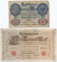 Német Birodalom 1909. 20M + 1000M T:III German Empire 1909. 20 Mark + 1000 Mark C:F