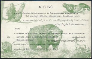 1942 A M. kir. földművelésügyi miniszter által küldött meghívó Kelecsényi Miklós miniszteri tanácsos részére vadászatra, hajtott