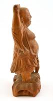 Nevető Buddha lakkozott, faragott fa szobor. 17 cm