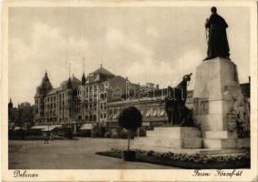 Debrecen, Ferenc József tér, villamos, üzletek (EK)