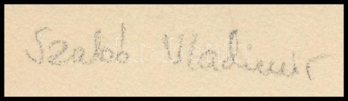 Szabó Vladimír (1905-1991): Katonavírtus. Tus, papír, hátoldalán jelzett, Szabad Hazánkért és 1. fel...