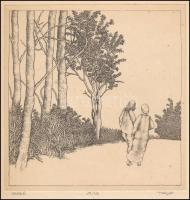 Tulipán László (1943-2007): Hazafelé. Rézkarc, papír, számozott (29/100), jelzett, hátoldalán Rézkar...