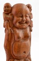 Nevető Buddhák faragott fa szobor 27 cm