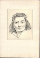 Szendy Arisztid (1903-1972): Felesége portréja. Ceruza, szén, japán papír, utólagos (?) jelzéssel a lap alján (Szendy Arisztid rajza a feleségéről, 1944-ből), paszpartuban, 21x17 cm
