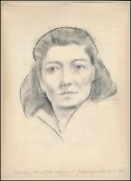Szendy Arisztid (1903-1972): Felesége portréja. Ceruza, szén, japán papír, utólagos (?) jelzéssel a ...